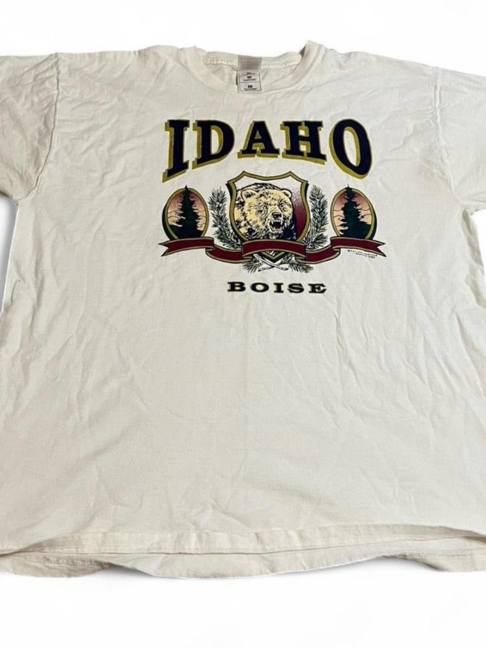 Men’s Vintage Fruit Of The Loom Boise, Idaho Graphic White Shirt Bear Sz XL